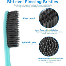 Flossing Toothbrush, Charcoal Soft Bristles for Adults, Super Long Head