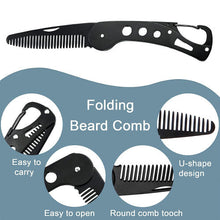 Folding Comb Stainless Steel Metal Pocket Beard Comb (Black)