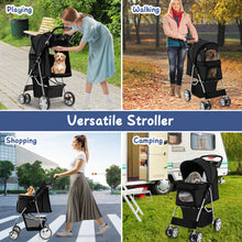 Folding Pet Stroller Portable Pet Travel Pushchair 4 Wheels w/ Basket