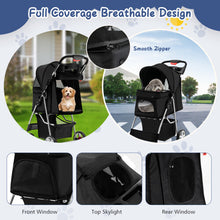 Folding Pet Stroller Portable Pet Travel Pushchair 4 Wheels w/ Basket