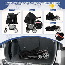 Folding Pet Stroller Portable Pet Travel Pushchair 4 Wheels w/ Basket