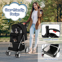 Folding Pet Stroller Portable Pet Travel Pushchair 4 Wheels w/ Basket