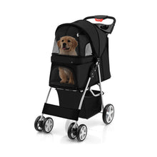 Folding Pet Stroller Portable Pet Travel Pushchair 4 Wheels w/ Basket