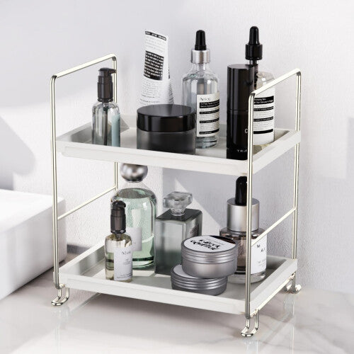 FSyueyun 2Tier Bathroom Counter Organizer  ToolFree Installation Vanity Makeup Tray Skincare Shelf Perfume Stand for Dresser B