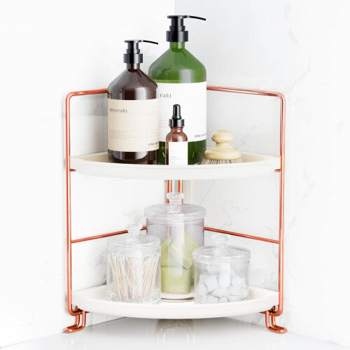 FSyueyun 2Tier Corner Bathroom Counter Organizer  ToolLess Installation Vanity Shelf Small Plastics Countertop Makeup Tray Ski