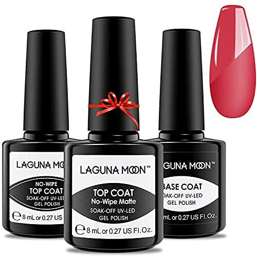 Gel Top Coat and Base Coat, Matte Top Coat Gel Polish, 8ml Gel Base and No Wipe Top Coat Nail Varnish Set, Soak off UV LED Glossy Top and Base Coat