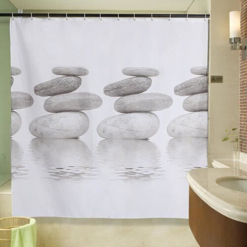 GOBRO Shower Curtain Pebble Print Waterproof Bathroom Curtain with 12 Hook Rings 180 * 180cm Gray