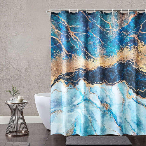 (Gold Cracked Lines, 180cm x 180cm) Shower Curtain 90GSM Polyester Fabric Bathroom Curtain with 12 Curtain Hook Mould & Mildew Resistant Waterproof Bath Curtain Long Shower Curtain Liner