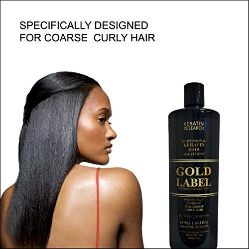 Gold Label Professional Brazilian Keratin Blowout Hair Treatment Super Enhanced Formula Specifically Designed for Coarse, Curly, Black, African,