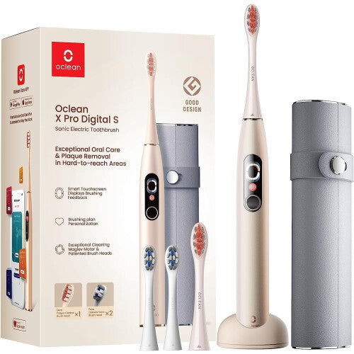 (Golden) Digital Electric Toothbrush with 4 Brush Heads and Travel Case, Adult Smart Sonic Toothbrush Set, Real-Time 8 Zone Tracking with Touchscreen