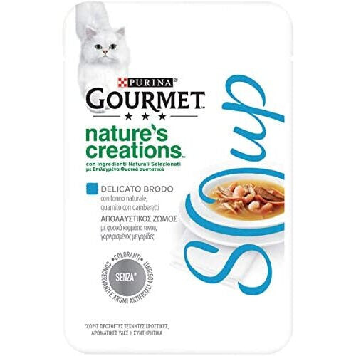 Gourmet Crystal Soup Delicate Broth for Cat, with Natural Tuna, garnished with Shrimp, 40 Grams - Pack of 32