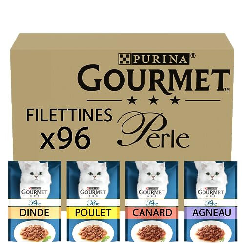 Gourmet Perle Adult Wet Cat Food Chef's Collection in Gravy with Duck, Lamb, Chicken, Turkey 96 x 85g Packs