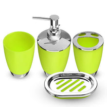 (Green) 4Pcs Plastic Bathroom Set Cup Toothbrush Holder Soap Dish Dispenser Bottle Washroom Accessories