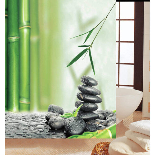 (Green Bamboo Stone) KAV Decorative Shower Curtain 3D Bath Room Curtain