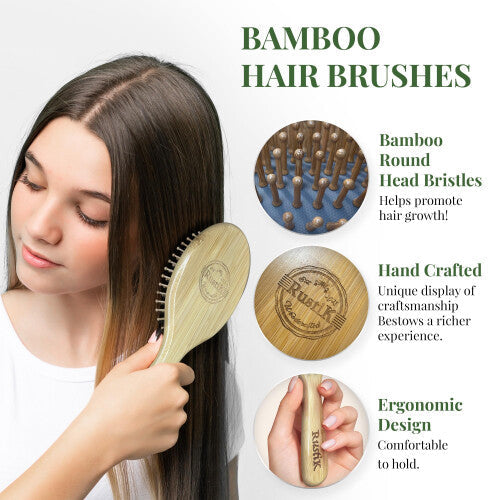 Grey Bamboo Oval Hair Brush by RustiK, Detangling, Anti Static, Eco Friendly, Sustainable, Handmade, Woodcrafted For Men and Women.