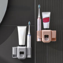 (grey) Electric Toothbrush Holder Double Hole Wall Toothbrush Organizer Toothbrush Stand Toothpaste Squeezer Bathroom Accessories Punch Free