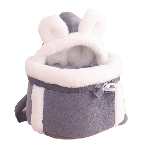 (Grey, L) Warm Pet Carrier Bag Small Cat Dogs Backpack Winter Plush Pets Cage For Outdoor Travel Pet Hanging Chest Bags