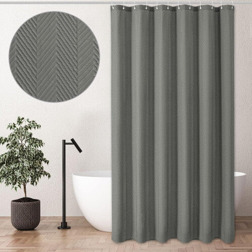 Grey Shower Curtain, 3D Embossed Textured Herringbone Fabric Shower Curtain, Modern Farmhouse Bathroom Decor Soft Cloth Shower Curtain Set, 72x72