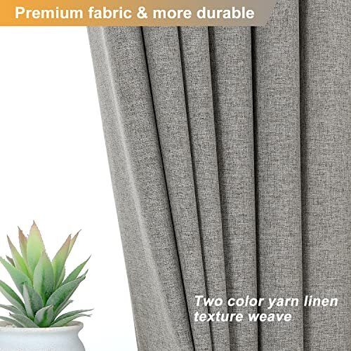 Grey Shower Curtain Mould Proof Washable Quick Dry, Linen Waterproof Decorative Bathroom Shower Curtains for Wet Room with 12 Hooks 180x180cm