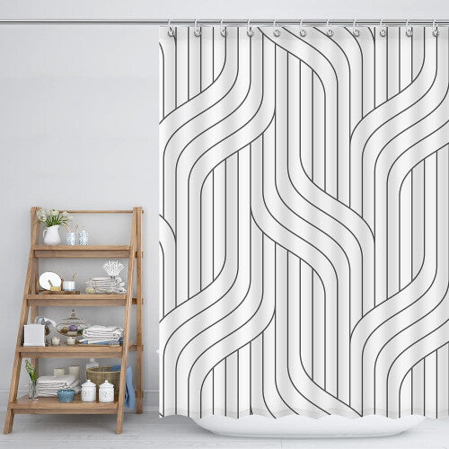 Grey Striped Polyester Shower Curtain for Bathroom with Hooks Bath Curtains Set Decorative White Shower Curtains Water Repellent Washable, 72x72