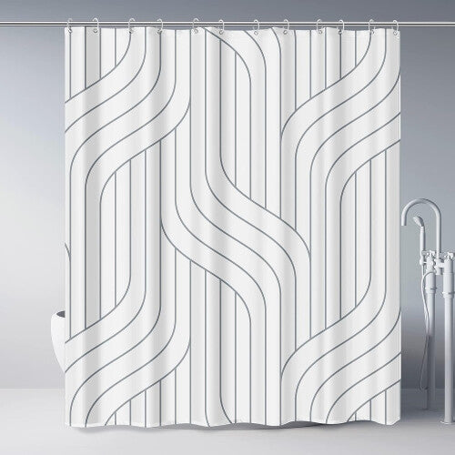 Grey Striped Polyester Shower Curtain for Bathroom with Hooks Bath Curtains Set Decorative White Shower Curtains Water Repellent Washable, 72x72