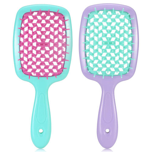 Hair Brush 2 Pack, Detangle Hiar Brush for Women Men, and Kids, Great on Wet/Dry Hair Smoothing Massaging Detangling (Light green purple + Rose blue)