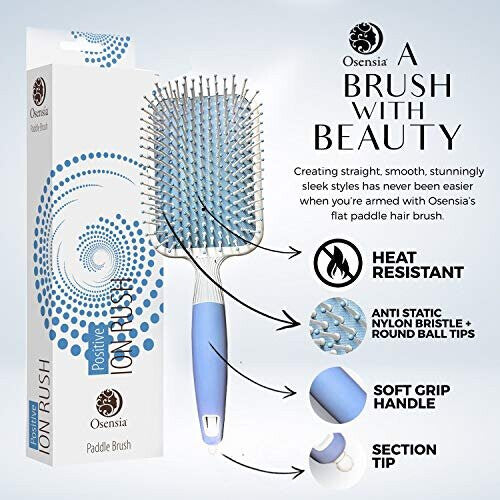 Hair Brush for Thick Hair with Ionic Minerals - Paddle Brush for Men and Women, for Blow Drying, Straightening - Gentle Bristles, Easy Comfort Grip Fl