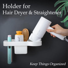 Hair Dryer Holder, Hair Straightener Holder Hair Dryer Holder with Cable Organizer, No Drilling Hair Dryer Holder Wall Mount