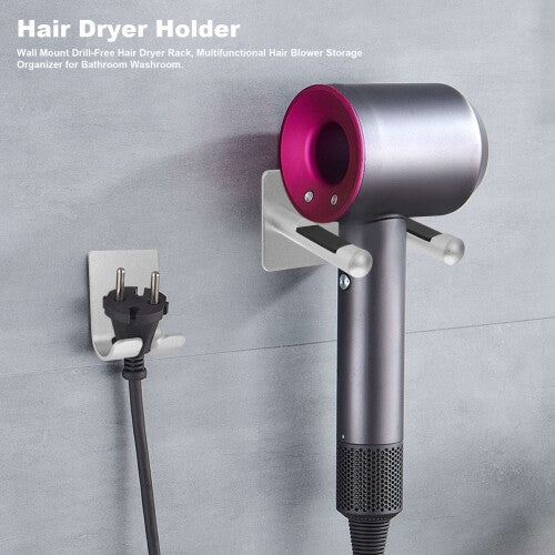 Hair Dryer Holder, Wall Mount Drill-Free Hair Dryer Rack, Multifunctional Hair Blower Storage Organizer for Bathroom Washroom