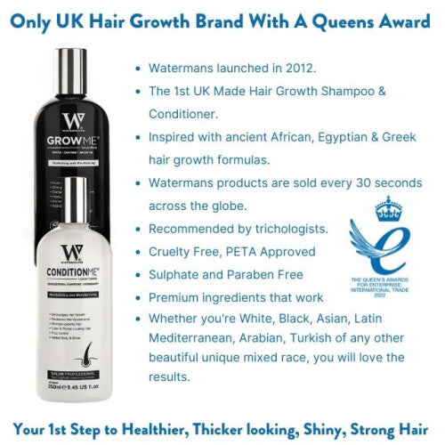 Hair Growth Shampoo & Conditioner by Watermans UK Biotin, Argan Oil, Allantoin, Rosemary, Niacinamide, Lupin. Male & Female Hair Loss Products