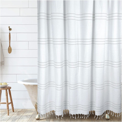 HALL  PERRY Modern Farmhouse Tassel Shower Curtain 100 Cotton Striped Fabric Shower Curtain with Tassels for Bathroom Dor Ta