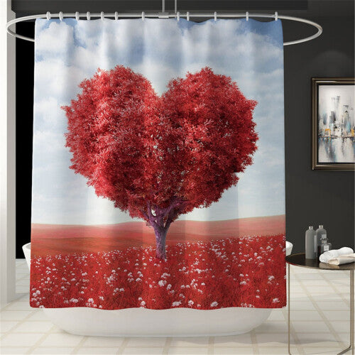 Heart Tree Waterproof Bathroom Shower Curtain Panel Floor Mat Toilet Seat Cover