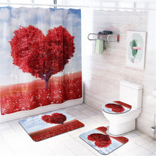 Heart Tree Waterproof Bathroom Shower Curtain Panel Floor Mat Toilet Seat Cover