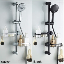 Height-Adjustable Screw-On Black Aluminum Shower Holder (Silver)