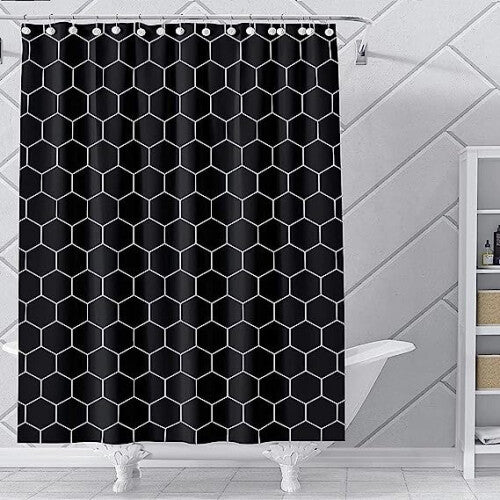 Hexagon Fabric Shower Curtain for Bathroom, Modern Bath Decor with Hooks, Hotel Quality, 72x72 Inch