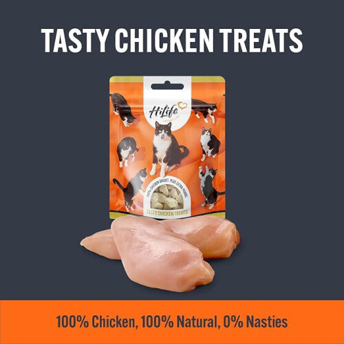 HiLife Chicken Breast Cat Treats Freeze Dried & Grain Free Chicken Treats Adult Cats Made Natural Ingredients Suitable Indoor & Outdoor 12 Bags x 10g