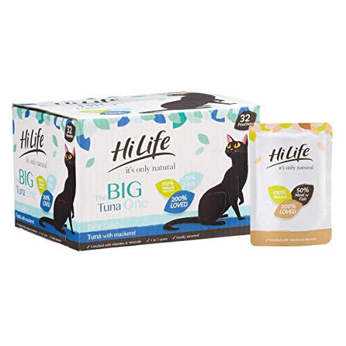 HiLife it's only natural - Complete Wet Cat Food - The Big Tuna One in Jelly - 100% Natural Ingredients Grain Free, 32 Pouches x 70g