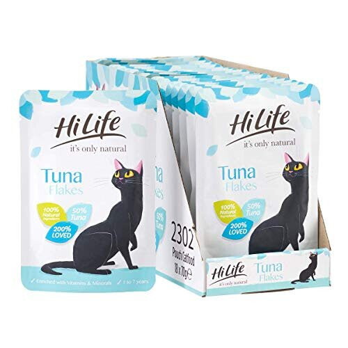 HiLife it's only natural - Complete Wet Cat Food - Tuna Flakes - 100% Natural Ingredients Grain Free, 18 Pouches x 70g