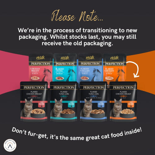 HiLife Perfection - Wet Cat Food - Flaked Tuna Loin in Jelly - Natural Ingredients Grain Free, 18 Pouches x 70g