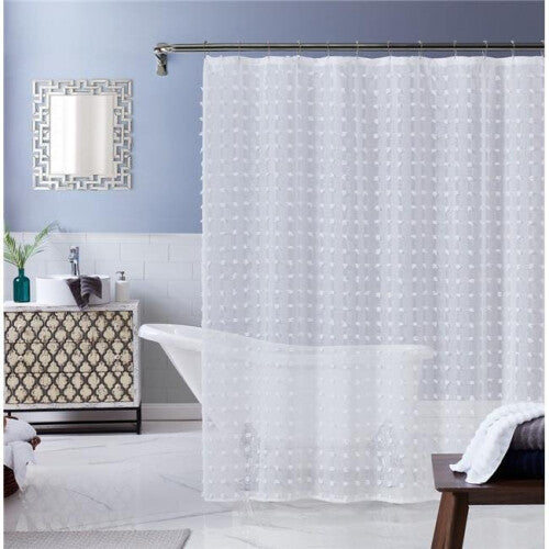 HomeRoots 399724 72 x 70 x 1 in. White Puff Sheer Shower Curtain