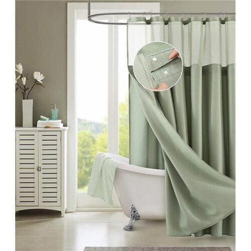 HomeRoots 399758 72 x 70 x 1 in. Sage Green Modern Grid Shower Curtain & Liner Set