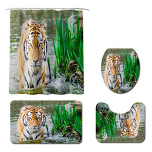 Honana 4PCS Bathroom Waterproof Shower Curtain Animal Tiger Pattern Bath Mat Toilet Seat Cover Pedestal Rug Bathroom Decor