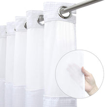 Hookless Shower Curtain with Snap on Liner White Waffle Fabric Shower Curtain for Bathroom Hotel Luxury Double Layer Weighted Cloth Washable