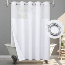 Hookless Shower Curtain with Snap on Liner White Waffle Fabric Shower Curtain for Bathroom Hotel Luxury Double Layer Weighted Cloth Washable