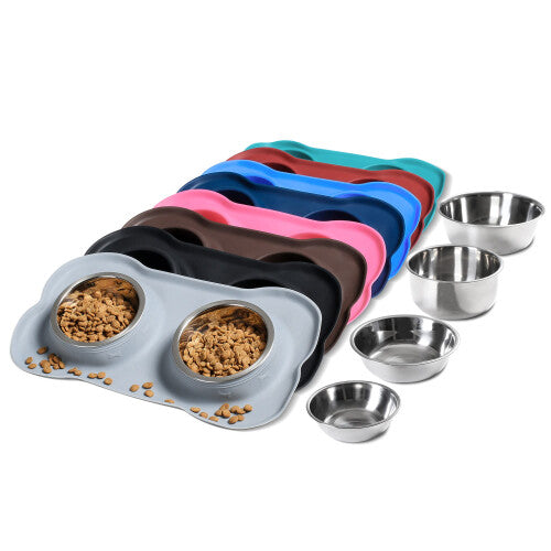 Hubulk Pet Dog Bowls 2 Stainless Steel Dog Bowl with No Spill Non-Skid