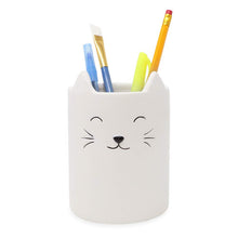 Isaac Jacobs White Ceramic Cat Makeup Brush Holder, Multi-Purpose Cup Organizer. Bathroom, Kitchen, Bedroom, Office Décor (Single Cup, Pastel White)