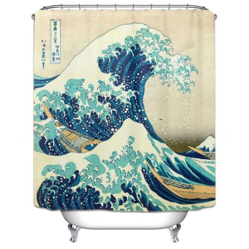 Japanese Painting Great Wave Off Kanagawa Waterproof Shower Curtain With Hooks