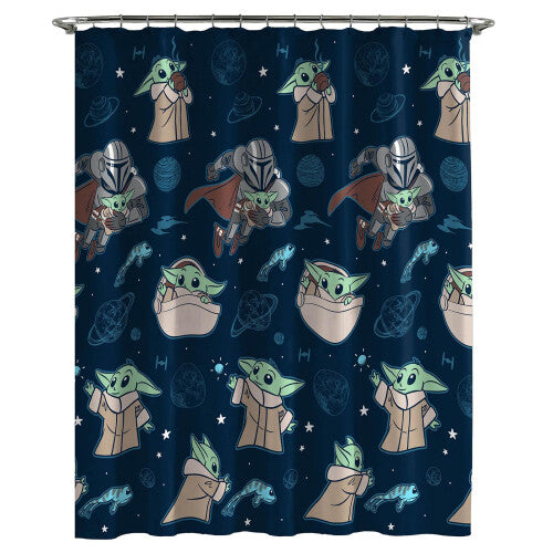 Jay Franco Star Wars The Mandalorian Across The Galaxy Kids Fabric Shower Curtain  Featuring Baby YodaGrogu  70 x 72 inches