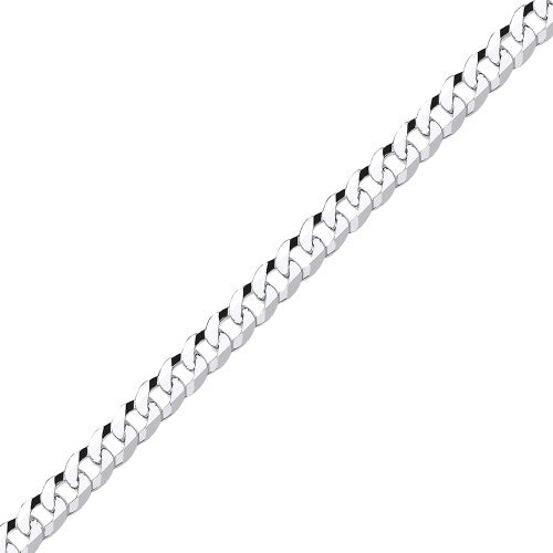 Jewelco London Mens Rhodium Plated Sterling Silver Bevelled Ultra Flat Curb Chain Bracelet 7mm 8.5 inch - GVCH36-8.5