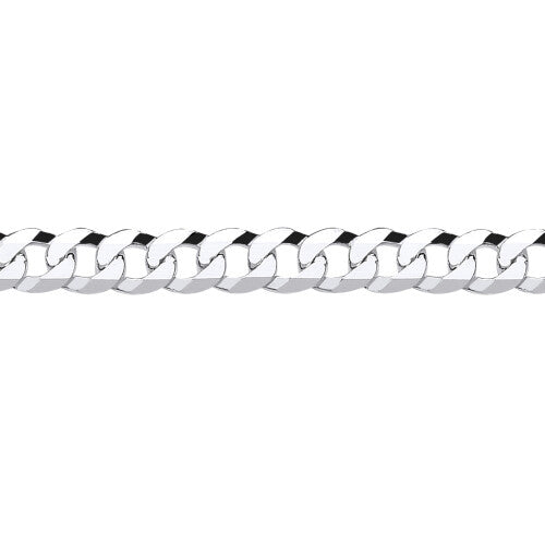 Jewelco London Mens Rhodium Plated Sterling Silver Bevelled Ultra Flat Curb Chain Bracelet 7mm 8.5 inch - GVCH36-8.5